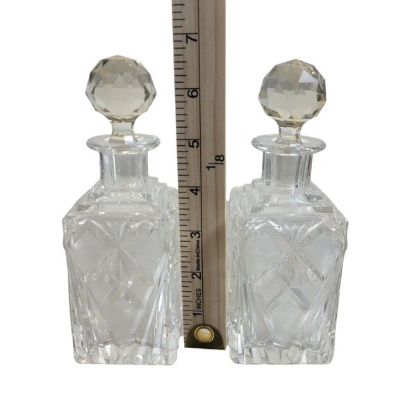 Vintage Leaded Crystal Decanters‎ With Golf Ball Stopper 6.5" x 2" Set Of 2 - Picture 7 of 11